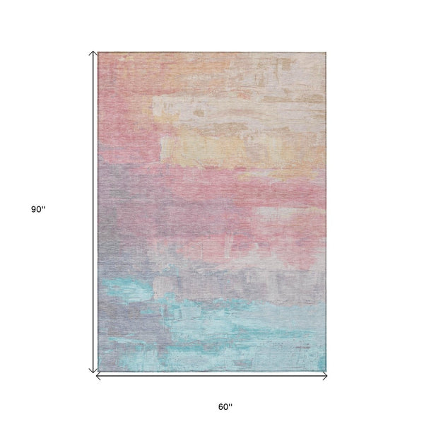 HomeRoots 5' Salmon and Beige Abstract Indoor Outdoor Area Rug – Durable, Washable, and Stylish for Any Space 5' X 8' 610962
