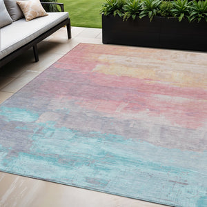 HomeRoots 5' Salmon and Beige Abstract Indoor Outdoor Area Rug – Durable, Washable, and Stylish for Any Space 5' X 8' 610962