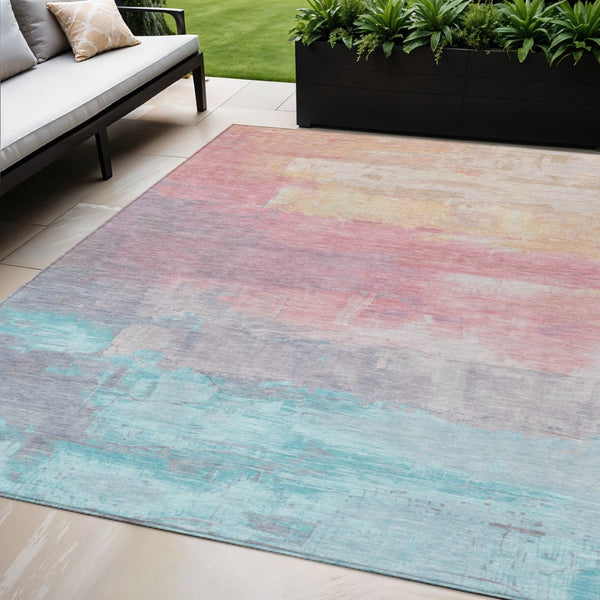 HomeRoots 5' Salmon and Beige Abstract Indoor Outdoor Area Rug – Durable, Washable, and Stylish for Any Space 5' X 8' 610962