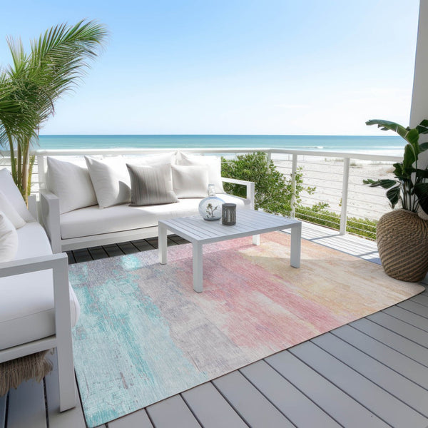 HomeRoots 5' Salmon and Beige Abstract Indoor Outdoor Area Rug – Durable, Washable, and Stylish for Any Space 5' X 8' 610962