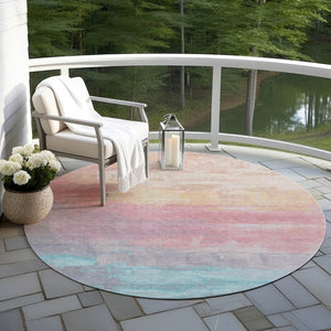 HomeRoots 5' Salmon and Beige Abstract Indoor Outdoor Area Rug – Durable, Washable, and Stylish for Any Space 8' Round 610963