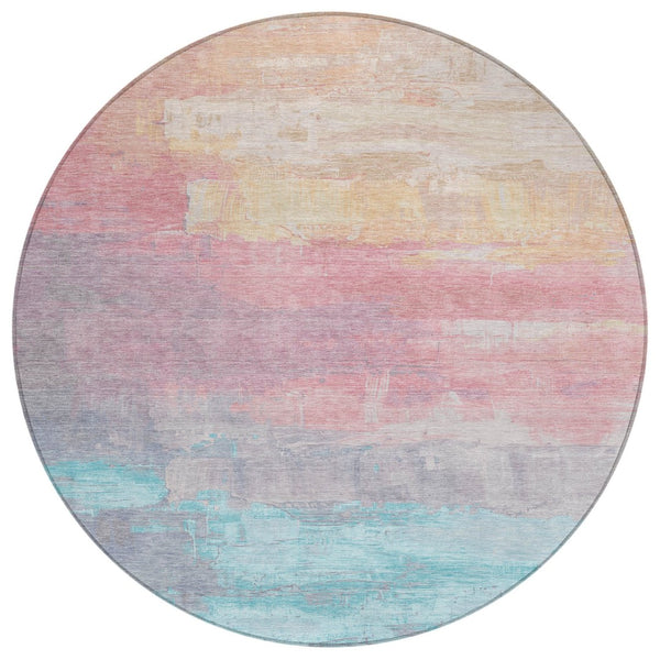 HomeRoots 5' Salmon and Beige Abstract Indoor Outdoor Area Rug – Durable, Washable, and Stylish for Any Space 8' Round 610963