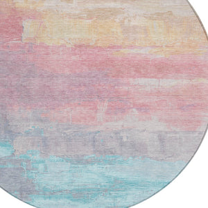 HomeRoots 5' Salmon and Beige Abstract Indoor Outdoor Area Rug – Durable, Washable, and Stylish for Any Space 8' Round 610963