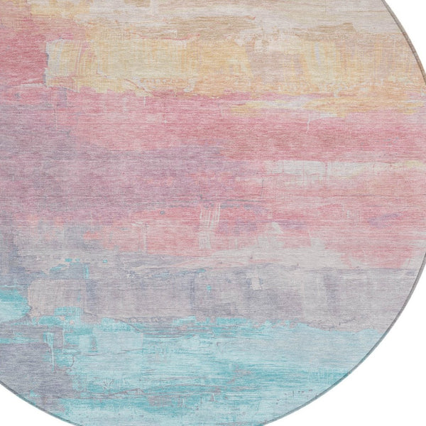 HomeRoots 5' Salmon and Beige Abstract Indoor Outdoor Area Rug – Durable, Washable, and Stylish for Any Space 8' Round 610963