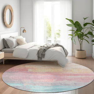 HomeRoots 5' Salmon and Beige Abstract Indoor Outdoor Area Rug – Durable, Washable, and Stylish for Any Space 8' Round 610963