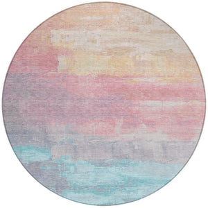 HomeRoots 5' Salmon and Beige Abstract Indoor Outdoor Area Rug – Durable, Washable, and Stylish for Any Space 8' Round 610963