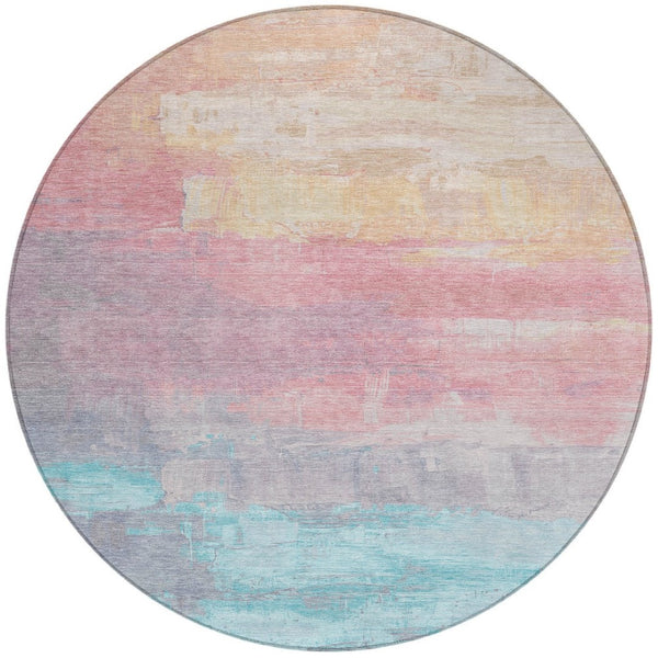 HomeRoots 5' Salmon and Beige Abstract Indoor Outdoor Area Rug – Durable, Washable, and Stylish for Any Space 8' Round 610963