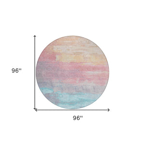 HomeRoots 5' Salmon and Beige Abstract Indoor Outdoor Area Rug – Durable, Washable, and Stylish for Any Space 8' Round 610963
