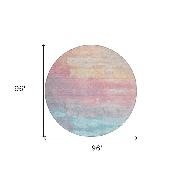 HomeRoots 5' Salmon and Beige Abstract Indoor Outdoor Area Rug – Durable, Washable, and Stylish for Any Space 8' Round 610963