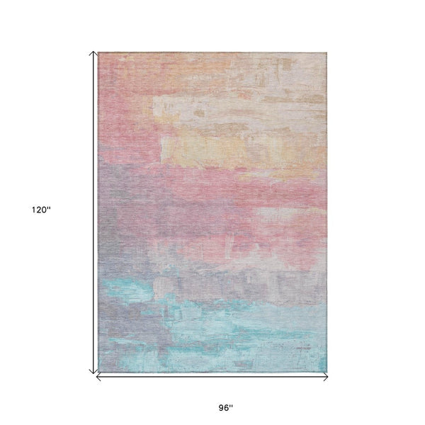 HomeRoots 5' Salmon and Beige Abstract Indoor Outdoor Area Rug – Durable, Washable, and Stylish for Any Space 8' X 10' 610964