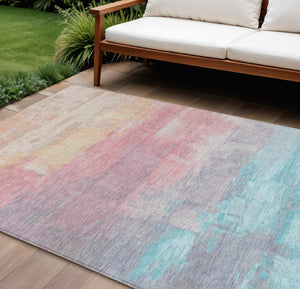 HomeRoots 5' Salmon and Beige Abstract Indoor Outdoor Area Rug – Durable, Washable, and Stylish for Any Space 8' X 10' 610964
