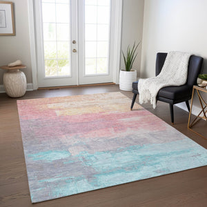 HomeRoots 5' Salmon and Beige Abstract Indoor Outdoor Area Rug – Durable, Washable, and Stylish for Any Space 8' X 10' 610964