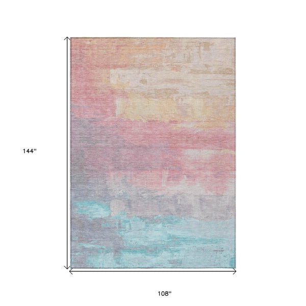 HomeRoots 9' X 12' Salmon and Beige Abstract Rug - Washable, Durable Design for Indoor and Outdoor Spaces 610965