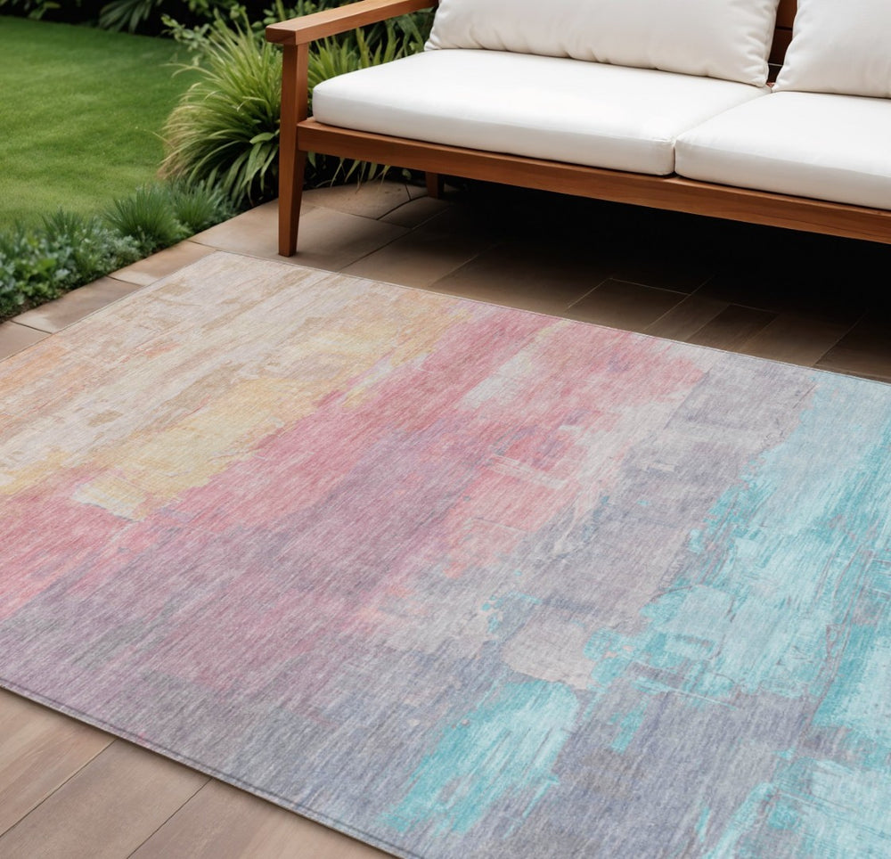 HomeRoots 5' Salmon and Beige Abstract Indoor Outdoor Area Rug – Durable, Washable, and Stylish for Any Space 10' X 14' 610966