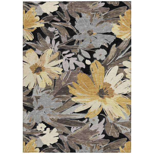 HomeRoots 5' Black and Gray Floral Washable Area Rug - Durable, Stylish Design for Indoor and Outdoor Spaces 5' X 8' 610968