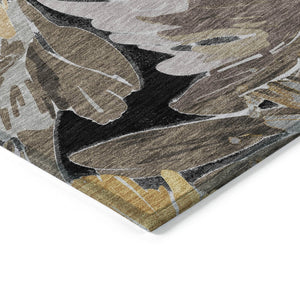 HomeRoots 5' Black and Gray Floral Washable Area Rug - Durable, Stylish Design for Indoor and Outdoor Spaces 5' X 8' 610968