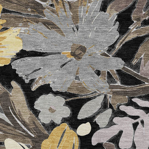HomeRoots 5' Black and Gray Floral Washable Area Rug - Durable, Stylish Design for Indoor and Outdoor Spaces 5' X 8' 610968