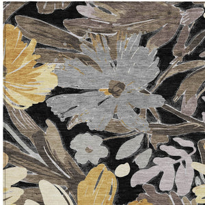 HomeRoots 5' Black and Gray Floral Washable Area Rug - Durable, Stylish Design for Indoor and Outdoor Spaces 8' X 10' 610970