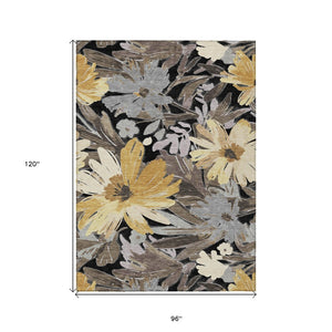 HomeRoots 5' Black and Gray Floral Washable Area Rug - Durable, Stylish Design for Indoor and Outdoor Spaces 8' X 10' 610970