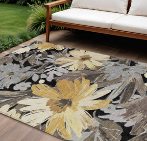 HomeRoots 5' Black and Gray Floral Washable Area Rug - Durable, Stylish Design for Indoor and Outdoor Spaces 8' X 10' 610970