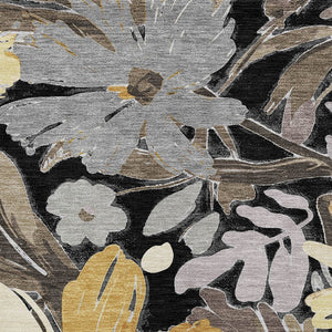 HomeRoots 5' Black and Gray Floral Washable Area Rug - Durable, Stylish Design for Indoor and Outdoor Spaces 8' X 10' 610970
