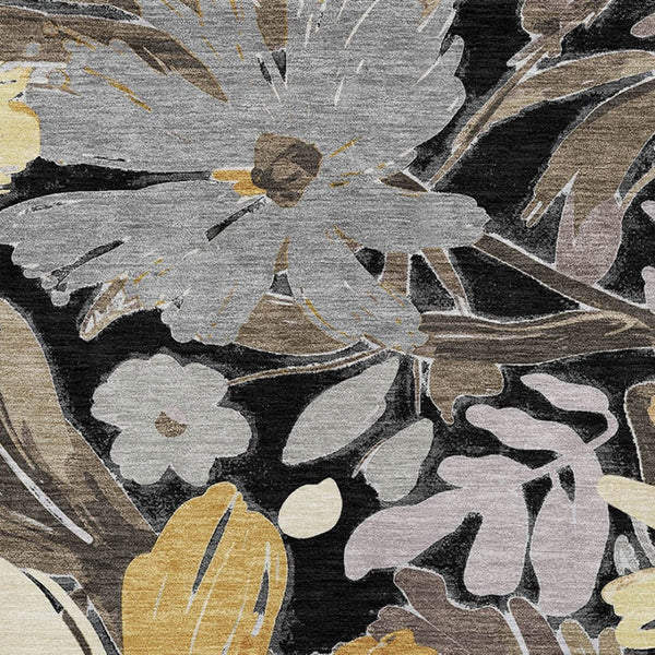 HomeRoots 5' Black and Gray Floral Washable Area Rug - Durable, Stylish Design for Indoor and Outdoor Spaces 8' X 10' 610970
