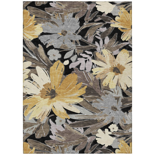 HomeRoots 5' Black and Gray Floral Washable Area Rug - Durable, Stylish Design for Indoor and Outdoor Spaces 9' X 12' 610971