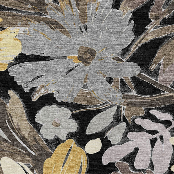 HomeRoots 5' Black and Gray Floral Washable Area Rug - Durable, Stylish Design for Indoor and Outdoor Spaces 9' X 12' 610971