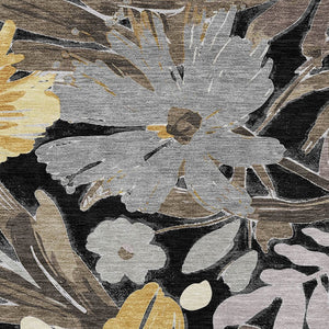 HomeRoots 5' Black and Gray Floral Washable Area Rug - Durable, Stylish Design for Indoor and Outdoor Spaces 10' X 14' 610972