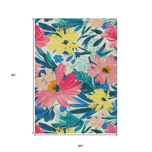 HomeRoots 5' Floral Blush and Pink Area Rug - Stylish, Washable Indoor/Outdoor Accent for All Spaces 5' X 8' 610974