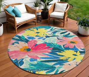 HomeRoots 5' Floral Blush and Pink Area Rug - Stylish, Washable Indoor/Outdoor Accent for All Spaces 8' Round 610975