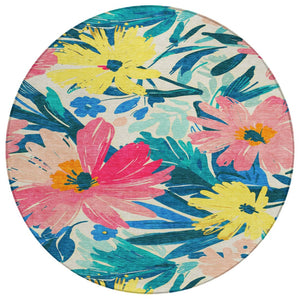 HomeRoots 5' Floral Blush and Pink Area Rug - Stylish, Washable Indoor/Outdoor Accent for All Spaces 8' Round 610975