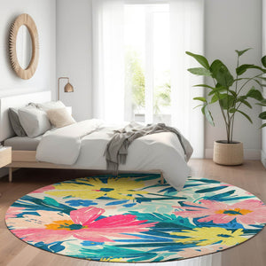 HomeRoots 5' Floral Blush and Pink Area Rug - Stylish, Washable Indoor/Outdoor Accent for All Spaces 8' Round 610975