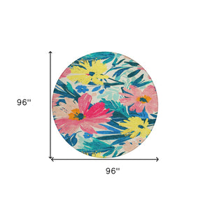 HomeRoots 5' Floral Blush and Pink Area Rug - Stylish, Washable Indoor/Outdoor Accent for All Spaces 8' Round 610975