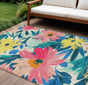 HomeRoots 5' Floral Blush and Pink Area Rug - Stylish, Washable Indoor/Outdoor Accent for All Spaces 9' X 12' 610977