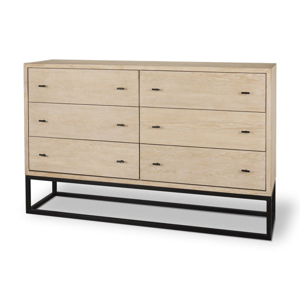 HomeRoots 61" Beige Distressed Sideboard with Six Drawers – Stylish Storage Solution for Any Room Decor 610979