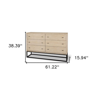 HomeRoots 61" Beige Distressed Sideboard with Six Drawers – Stylish Storage Solution for Any Room Decor 610979
