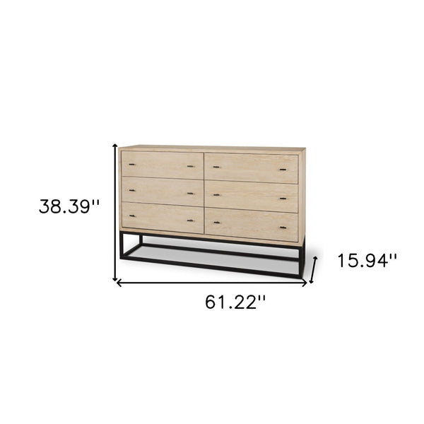 HomeRoots 61" Beige Distressed Sideboard with Six Drawers – Stylish Storage Solution for Any Room Decor 610979