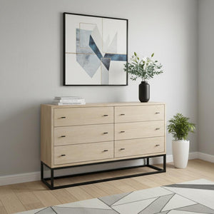 HomeRoots 61" Beige Distressed Sideboard with Six Drawers – Stylish Storage Solution for Any Room Decor 610979