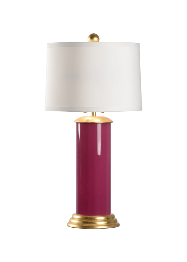 Wildwood Savannah Luxe Glass Table Lamp With High-Gloss Fuchsia Column, Gold Leaf Base And Classic Shade Pink 61098