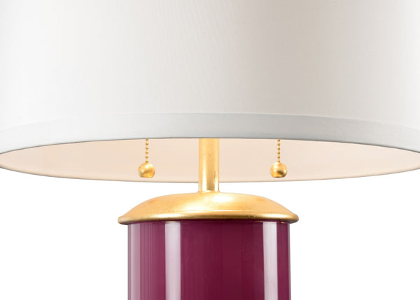 Wildwood Savannah Luxe Glass Table Lamp With High-Gloss Fuchsia Column, Gold Leaf Base And Classic Shade Pink 61098