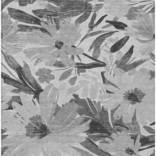 HomeRoots 5' Gray and Charcoal Floral Indoor Outdoor Area Rug - Stylish, Washable, Stain-Resistant Design for All Spaces 5' X 8' 610981