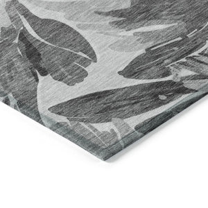 HomeRoots 5' Gray and Charcoal Floral Indoor Outdoor Area Rug - Stylish, Washable, Stain-Resistant Design for All Spaces 8' Round 610982