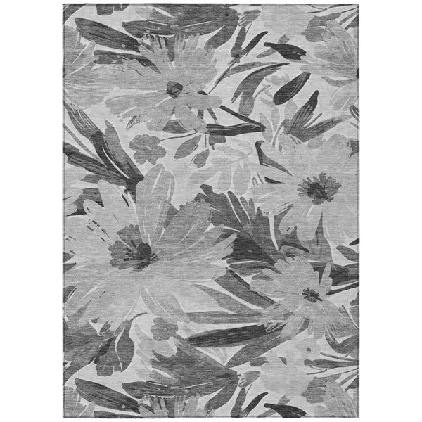 HomeRoots 5' Gray and Charcoal Floral Indoor Outdoor Area Rug - Stylish, Washable, Stain-Resistant Design for All Spaces 8' X 10' 610983