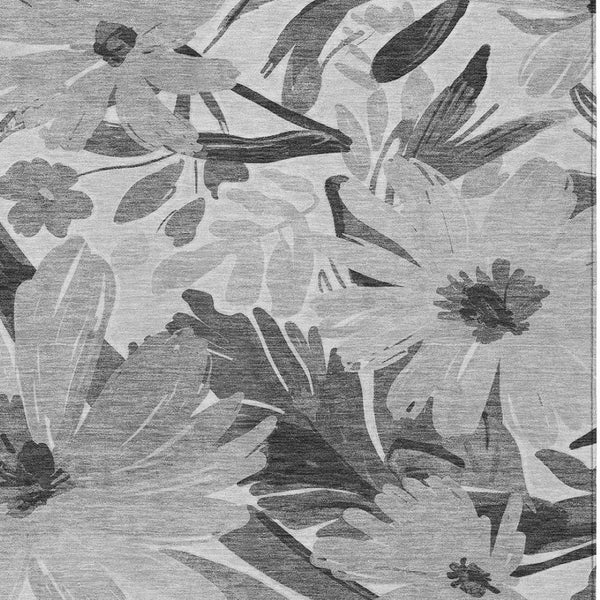 HomeRoots 5' Gray and Charcoal Floral Indoor Outdoor Area Rug - Stylish, Washable, Stain-Resistant Design for All Spaces 8' X 10' 610983