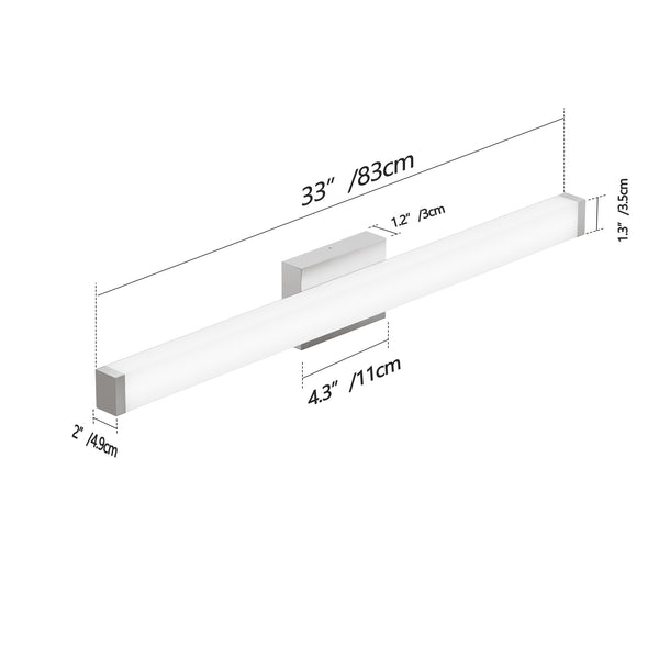 English Elm Bathroom Vanity Light - Modern Brushed Nickel 33" Led Wall Bar Fixture For Bright 6000K Illumination W2312P374954