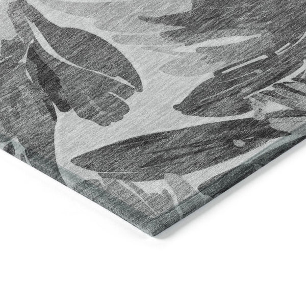 HomeRoots 5' Gray and Charcoal Floral Indoor Outdoor Area Rug - Stylish, Washable, Stain-Resistant Design for All Spaces 9' X 12' 610984
