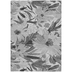 HomeRoots 5' Gray and Charcoal Floral Indoor Outdoor Area Rug - Stylish, Washable, Stain-Resistant Design for All Spaces 9' X 12' 610984