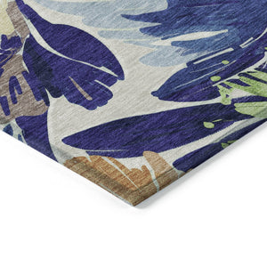 HomeRoots 5' Navy Blue and Beige Floral Area Rug - Durable, Washable, Indoor/Outdoor Charm for Any Space 8' X 10' 610989