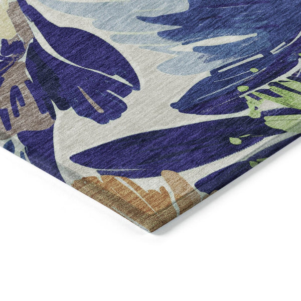 HomeRoots 5' Navy Blue and Beige Floral Area Rug - Durable, Washable, Indoor/Outdoor Charm for Any Space 8' X 10' 610989